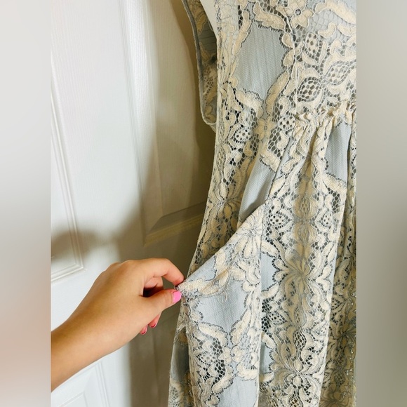 Free People Forget Me Not Lace Mini Dress in Light Blue and Cream - Picture 4 of 7